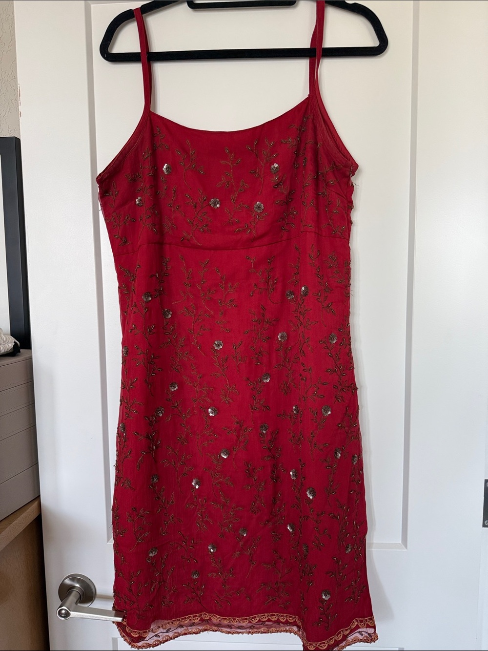 Women's Red Embellished Slip Dress
